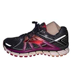 Brooks Adrenaline GTS 17 Running Shoes Womens 7 Black Red Mesh Athletic Sneakers
